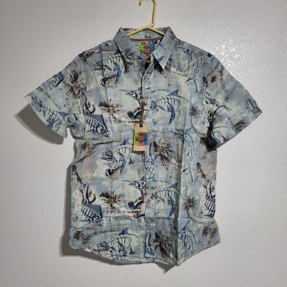 Margaritaville Men's Short Sleeve Perfect Weather Blue Button Front Shirt - Picture 3 of 6